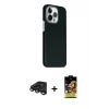 MARSİLYAN™- iPhone 15 Pro Max Kılıf Kozmos Klasik Prime - Siyah Buffer Cam Ekran Koruyucu + Titanyum Gri Raze Metal Kamera Lens