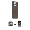 MARSİLYAN™- iPhone 15 Pro Max Kılıf Kozmos Klasik Prime - Siyah Buffer Hayalet Cam Ekran Koruyucu + Gri PVD Metal Kamera Lens