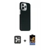 MARSİLYAN™- iPhone 15 Pro Max Kılıf Kozmos Klasik Prime - Siyah Buffer Hayalet Cam Ekran Koruyucu + Gri PVD Metal Kamera Lens