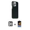 MARSİLYAN™- iPhone 15 Pro Max Kılıf Kozmos Klasik Prime - Siyah Buffer Hayalet Cam Ekran Koruyucu + Gümüş PVD Metal Kamera Lens