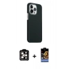 MARSİLYAN™- iPhone 15 Pro Max Kılıf Kozmos Klasik Prime - Siyah Buffer Hayalet Cam Ekran Koruyucu + PVD Metal Kamera Lens - TU