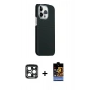 MARSİLYAN™- iPhone 15 Pro Max Kılıf Kozmos Klasik Prime - Siyah Buffer Hayalet Cam Ekran Koruyucu + PVD Metal Kamera Lens - LT