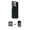 MARSİLYAN™- iPhone 15 Pro Max Kılıf Kozmos Klasik Prime - Siyah Buffer Hayalet Cam Ekran Koruyucu + PVD Metal Kamera Lens - SH