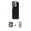 MARSİLYAN™- iPhone 15 Pro Max Kılıf Kozmos Klasik Prime - Siyah Polymer Nano Ekran Koruyucu + PVD Metal Kamera Lens - LT