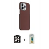 MARSİLYAN™- iPhone 15 Pro Max Kılıf Kozmos Klasik Prime - Siyah Polymer Nano Ekran Koruyucu + Turuncu PVD Metal Kamera Lens