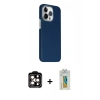 MARSİLYAN™- iPhone 15 Pro Max Kılıf Kozmos Klasik Prime - Siyah Polymer Nano Ekran Koruyucu + Turuncu PVD Metal Kamera Lens