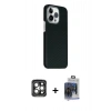 MARSİLYAN™- iPhone 15 Pro Max Kılıf Kozmos Klasik Prime - Siyah Vanessa Magic Cam + Gri PVD Metal Kamera Lens