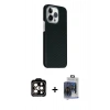 MARSİLYAN™- iPhone 15 Pro Max Kılıf Kozmos Klasik Prime - Siyah Vanessa Magic Cam + Turuncu PVD Metal Kamera Lens