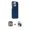 MARSİLYAN™- iPhone 15 Pro Max Kılıf Kozmos Klasik Prime - Siyah Vanessa Magic Hayalet Cam + Lacivert PVD Metal Kamera Lens