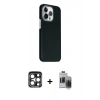 MARSİLYAN™- iPhone 15 Pro Max Kılıf Kozmos Klasik Prime - Siyah Vanessa Magic Hayalet Cam + Lacivert PVD Metal Kamera Lens