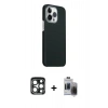 MARSİLYAN™- iPhone 15 Pro Max Kılıf Kozmos Klasik Prime - Siyah Vanessa Magic Hayalet Cam + Lacivert PVD Metal Kamera Lens