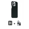 MARSİLYAN™- iPhone 15 Pro Max Kılıf Kozmos Klasik Prime - Siyah Vanessa Magic Hayalet Cam + PVD Metal Kamera Lens - GI