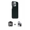 MARSİLYAN™- iPhone 15 Pro Max Kılıf Kozmos Klasik Prime - Siyah Vanessa Magic Hayalet Cam + PVD Metal Kamera Lens - TU