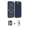 MARSİLYAN™- iPhone 15 Pro Max Kılıf Kozmos Yansıma Özel Seri - Şeffaf Pasifik Cam Ekran Koruyucu + Lacivert PVD Metal Kamera Lens