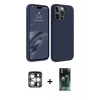 MARSİLYAN™- iPhone 15 Pro Max Kılıf Kozmos Yansıma Özel Seri - Siyah 360 Mat Full Body Arka Koruyucu + Gümüş PVD Metal Kamera Lens