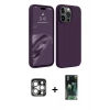 MARSİLYAN™- iPhone 15 Pro Max Kılıf Kozmos Yansıma Özel Seri - Siyah 360 Mat Full Body Arka Koruyucu + Gümüş PVD Metal Kamera Lens