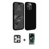 MARSİLYAN™- iPhone 15 Pro Max Kılıf Kozmos Yansıma Özel Seri - Siyah 360 Mat Full Body Arka Koruyucu + Gümüş PVD Metal Kamera Lens