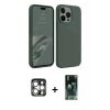 MARSİLYAN™- iPhone 15 Pro Max Kılıf Kozmos Yansıma Özel Seri - Siyah 360 Mat Full Body Arka Koruyucu + Gümüş PVD Metal Kamera Lens