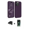MARSİLYAN™- iPhone 15 Pro Max Kılıf Kozmos Yansıma Özel Seri - Siyah 360 Mat Full Body Arka Koruyucu + Gümüş Raze Metal Kamera Lens