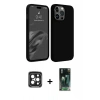 MARSİLYAN™- iPhone 15 Pro Max Kılıf Kozmos Yansıma Özel Seri - Siyah 360 Mat Full Body Arka Koruyucu + PVD Metal Kamera Lens - SH