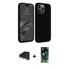 MARSİLYAN™- iPhone 15 Pro Max Kılıf Kozmos Yansıma Özel Seri - Siyah 360 Mat Full Body Arka Koruyucu + Raze Metal Kamera Lens - TMGI