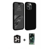 MARSİLYAN™- iPhone 15 Pro Max Kılıf Kozmos Yansıma Özel Seri - Siyah 360 Mat Full Body Arka Koruyucu + PVD Metal Kamera Lens - TU