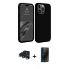 MARSİLYAN™- iPhone 15 Pro Max Kılıf Kozmos Yansıma Özel Seri - Siyah 3D Antistatik Hayalet Cam Ekran Koruyucu + Raze Metal Kamera Lens - LT