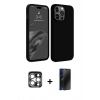 MARSİLYAN™- iPhone 15 Pro Max Kılıf Kozmos Yansıma Özel Seri - Siyah 3D Antistatik Hayalet Cam Ekran Koruyucu + Gümüş PVD Metal Kamera Lens