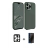 MARSİLYAN™- iPhone 15 Pro Max Kılıf Kozmos Yansıma Özel Seri - Siyah 3D Antistatik Hayalet Cam Ekran Koruyucu + Gümüş PVD Metal Kamera Lens