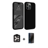 MARSİLYAN™- iPhone 15 Pro Max Kılıf Kozmos Yansıma Özel Seri - Siyah 3D Antistatik Hayalet Cam Ekran Koruyucu + PVD Metal Kamera Lens - TU