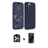 MARSİLYAN™- iPhone 15 Pro Max Kılıf Kozmos Yansıma Özel Seri - Siyah 3D Antistatik Hayalet Cam Ekran Koruyucu + PVD Metal Kamera Lens - TU