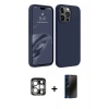 MARSİLYAN™- iPhone 15 Pro Max Kılıf Kozmos Yansıma Özel Seri - Siyah 3D Antistatik Hayalet Cam Ekran Koruyucu + Gümüş PVD Metal Kamera Lens