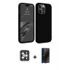 MARSİLYAN™- iPhone 15 Pro Max Kılıf Kozmos Yansıma Özel Seri - Siyah 3D Antistatik Hayalet Cam Ekran Koruyucu + PVD Metal Kamera Lens - GI