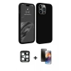 MARSİLYAN™- iPhone 15 Pro Max Kılıf Kozmos Yansıma Özel Seri - Siyah 3D Antistatik Mat Seramik Nano Ekran Koruyucu + PVD Metal Kamera Lens - LT