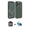 MARSİLYAN™- iPhone 15 Pro Max Kılıf Kozmos Yansıma Özel Seri - Siyah 3D Antistatik Seramik Nano Ekran Koruyucu + Turuncu PVD Metal Kamera Lens