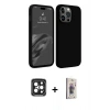 MARSİLYAN™- iPhone 15 Pro Max Kılıf Kozmos Yansıma Özel Seri - Siyah Bilvis 3D Cam Ekran Koruyucu + PVD Metal Kamera Lens - SH