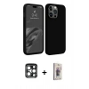 MARSİLYAN™- iPhone 15 Pro Max Kılıf Kozmos Yansıma Özel Seri - Siyah Bilvis 3D Cam Ekran Koruyucu + PVD Metal Kamera Lens - LT