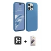 MARSİLYAN™- iPhone 15 Pro Max Kılıf Kozmos Yansıma Özel Seri - Siyah Bilvis 3D Mat Cam Ekran Koruyucu + PVD Metal Kamera Lens - SH