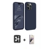 MARSİLYAN™- iPhone 15 Pro Max Kılıf Kozmos Yansıma Özel Seri - Siyah Bilvis 3D Mat Cam Ekran Koruyucu + PVD Metal Kamera Lens - SH