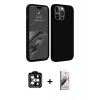 MARSİLYAN™- iPhone 15 Pro Max Kılıf Kozmos Yansıma Özel Seri - Siyah Bilvis 3D Mat Cam Ekran Koruyucu + PVD Metal Kamera Lens - TU