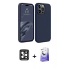 MARSİLYAN™- iPhone 15 Pro Max Kılıf Kozmos Yansıma Özel Seri - Siyah Bilvis 5in1 5D Magic Hayalet Cam Ekran Koruyucu + Siyah PVD Metal Kamera Lens