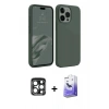 MARSİLYAN™- iPhone 15 Pro Max Kılıf Kozmos Yansıma Özel Seri - Siyah Bilvis 5in1 5D Magic Hayalet Cam Ekran Koruyucu + PVD Metal Kamera Lens - LT