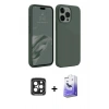 MARSİLYAN™- iPhone 15 Pro Max Kılıf Kozmos Yansıma Özel Seri - Siyah Bilvis 5in1 5D Magic Hayalet Cam Ekran Koruyucu + Siyah PVD Metal Kamera Lens