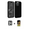 MARSİLYAN™- iPhone 15 Pro Max Kılıf Kozmos Yansıma Özel Seri - Siyah Buffer Cam Ekran Koruyucu + PVD Metal Kamera Lens - LT