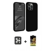 MARSİLYAN™- iPhone 15 Pro Max Kılıf Kozmos Yansıma Özel Seri - Siyah Buffer Cam Ekran Koruyucu + PVD Metal Kamera Lens - GI