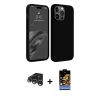 MARSİLYAN™- iPhone 15 Pro Max Kılıf Kozmos Yansıma Özel Seri - Siyah Buffer Hayalet Cam Ekran Koruyucu + Gümüş Raze Metal Kamera Lens