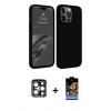 MARSİLYAN™- iPhone 15 Pro Max Kılıf Kozmos Yansıma Özel Seri - Siyah Buffer Hayalet Cam Ekran Koruyucu + PVD Metal Kamera Lens - LT