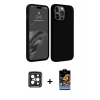 MARSİLYAN™- iPhone 15 Pro Max Kılıf Kozmos Yansıma Özel Seri - Siyah Buffer Hayalet Cam Ekran Koruyucu + PVD Metal Kamera Lens - SH
