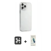 MARSİLYAN™- iPhone 15 Pro Max Kılıf Kutup Doku Koleksiyonu - Şeffaf Pasifik Cam Ekran Koruyucu + Gri PVD Metal Kamera Lens
