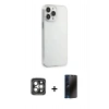 MARSİLYAN™- iPhone 15 Pro Max Kılıf Kutup Doku Koleksiyonu - Siyah 3D Antistatik Hayalet Cam Ekran Koruyucu + PVD Metal Kamera Lens - GI